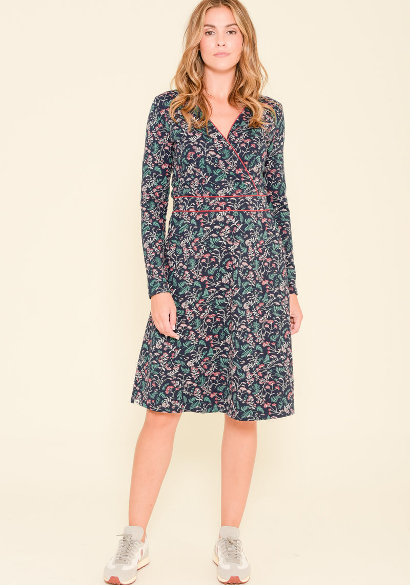 Winter Botanical Print Wrap Dress | Brakeburn